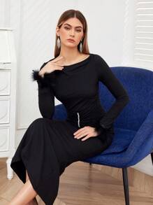 Modelyn Vestido Con Puños De Manga Esponjosos Y Dobladillo En Forma De Cola De Pez