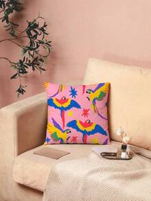 Warp Atelie 1個手繪彩色鸚鵡紋印花絨面靠墊套,適用於家居裝飾、沙發靠墊、汽車靠墊替換套