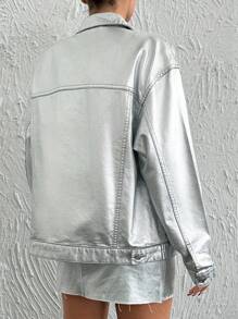 EURMUSE Women Grey Coated Jacket - Grey - View 2