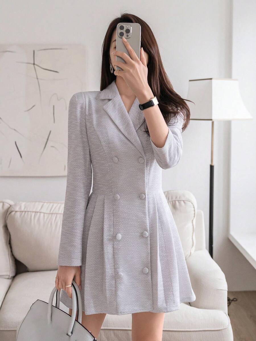 DAZY Damen Doppelreiher Kragen Kleid, Herbstmode