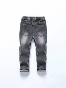 幼童男童彈性破洞牛仔褲 - 深灰色 - 查看 2