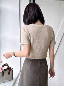 Dazy Designer 女士圓領短袖針織上衣 - 杏色 - 查看 2