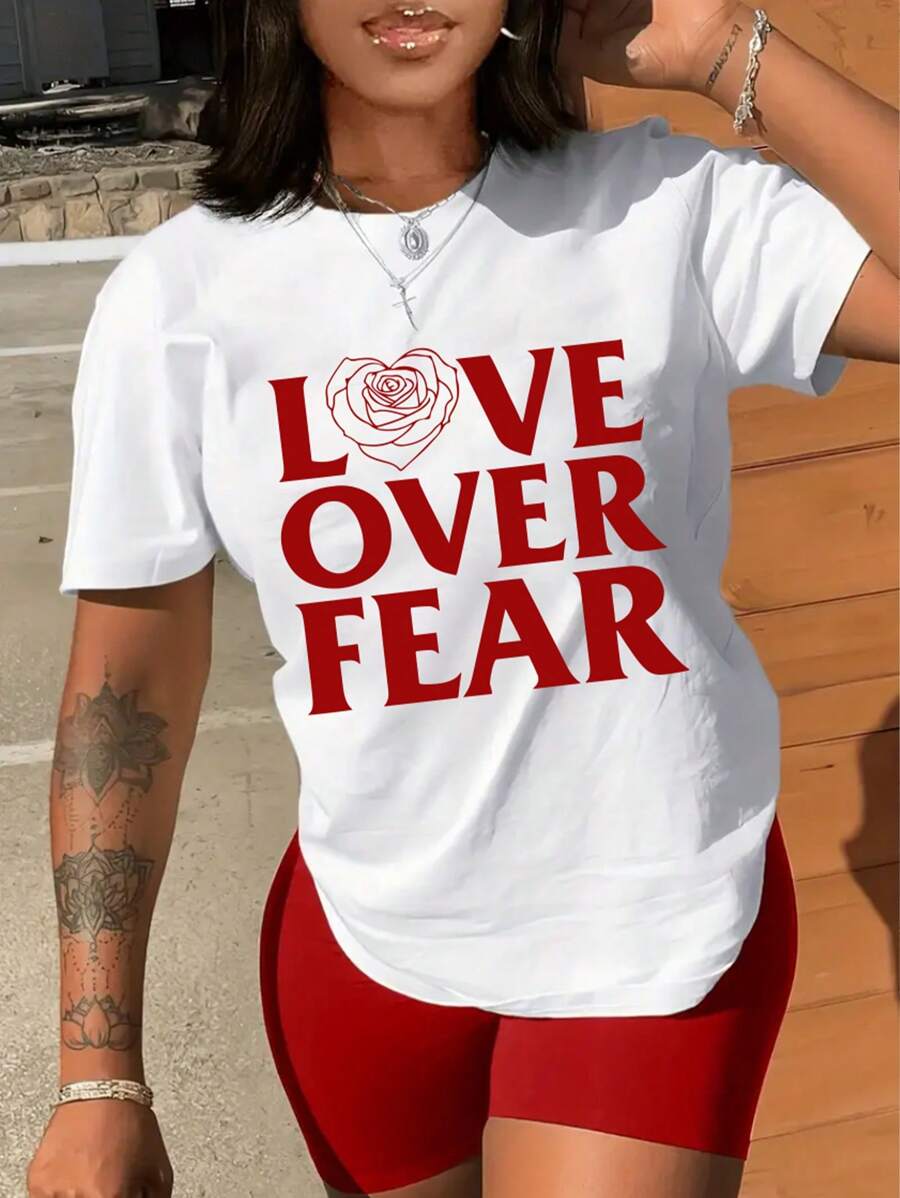 INAWLY 帶有字母和花卉印花的短袖t卹 - 白色 - 查看 1