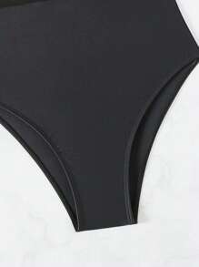 SHEIN Swim 女士網紗拼接領口一片式泳衣狂歡節