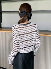 DAZY Women's Striped Fluffy Cardigan