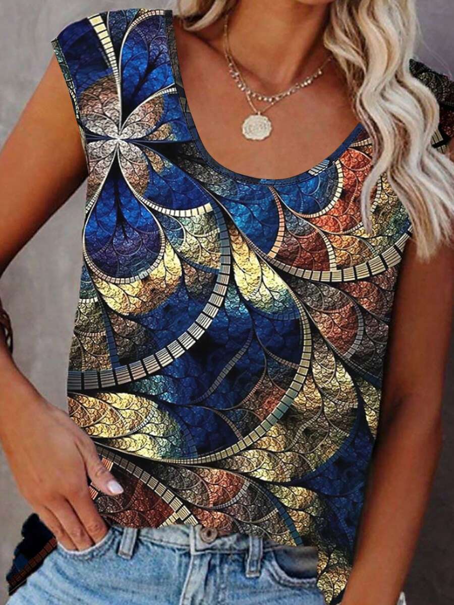 New Fashionable Vintage Versatile Regular Women Tank Top, Spring/Summer - Multicolor - View 1