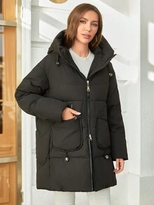 GASMAN Women's Long Sleeve Hooded Drawstring Jacket - Black - View 5
