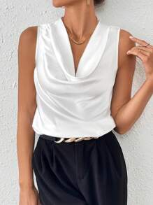 Firerie Camisa De Cuello Drapeado De Color Sólido Para Mujer - Blanco - Ver 5