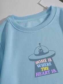 SHEIN EZwear Women's Fleece Sweatshirt With Slogan Print - Baby Blue - View 5