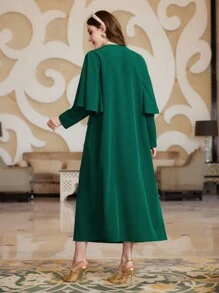 女士花卉刺绣 V 领连衣裙卡夫坦开斋节连衣裙，优雅奢华晚会风格 - 綠色 - 查看 5