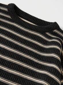 RueChic Men's Striped Drop Shoulder Sweater - Dark Grey - View 4