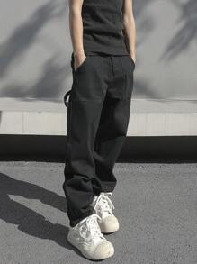 Manfinity EMRG 男士純色斜口口袋牛仔褲 - 黑色 - 查看 4