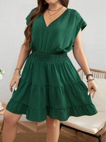 SHEIN LUNE Rochie de mărime mare, culoare solidă, care strânge talia - Verde - Vizualizare 5