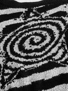 ROMWE Grunge Punk Women's Asymmetrical Collar Striped Sweater With Star Pattern - Multicolor - View 4