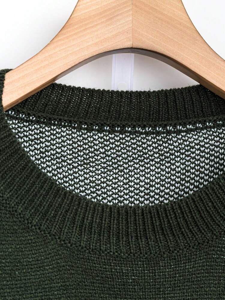 Plus Size Round Neck Distressed Long Sleeve Sweater Knit Pullover Fall Winter