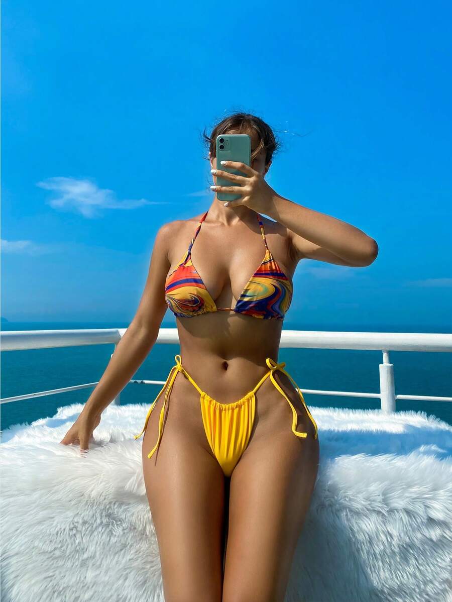 Swim SXY Women'S Vacation Style Flowy Printed Triangle Bikini Set - Multicolor - View 1