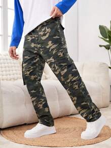 Teen Boy Street Style Cool Camouflage Cargo Jeans - Army Green - View 5