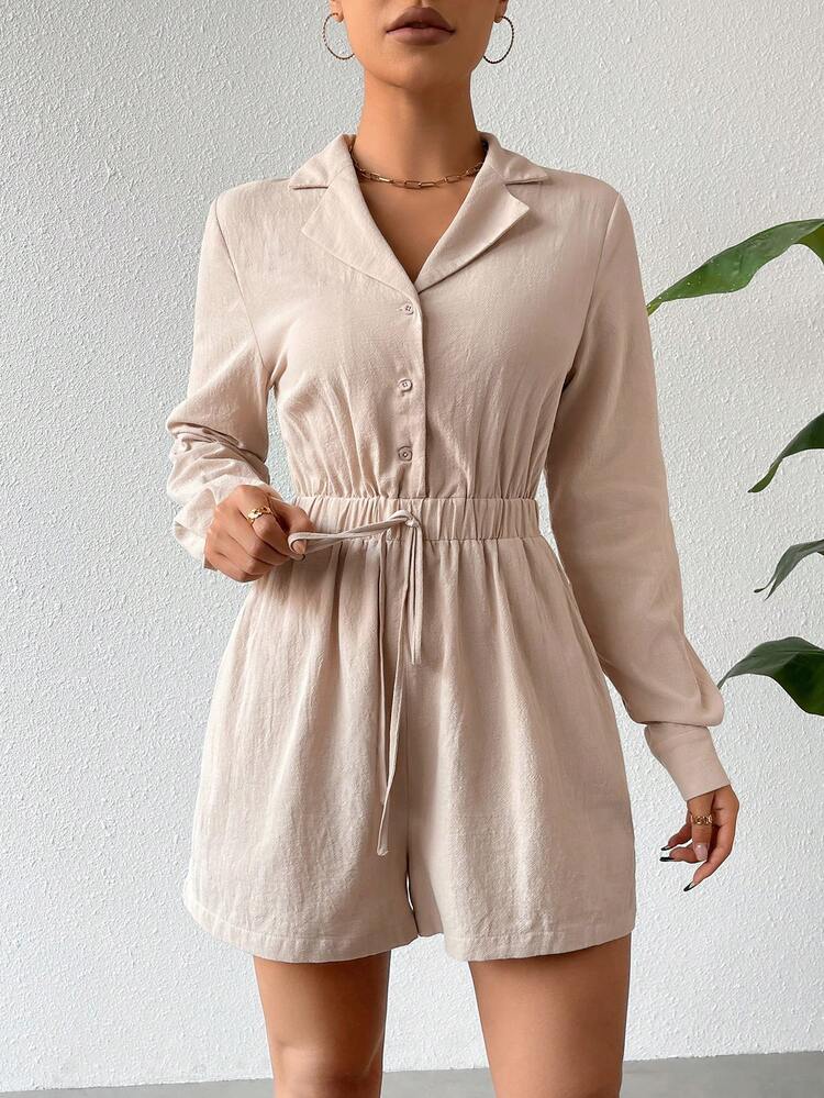 Women's Waist Tie Shirt Jumpsuit