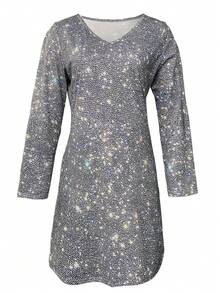 新年時尚v領派對女裝多用途連衣裙 - 灰色 - 查看 3