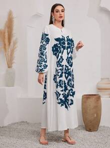 Al Najma 女式印花燈籠袖阿拉伯風格連衣裙 - 彩色 - 查看 3