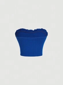 SHEIN MOD Women'S Frill Trim & Bowknot Decorated Strapless Top - Royal Blue - View 2