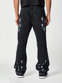 SUMWON Flare Fit Jean With All Paint Print - Black - View 4