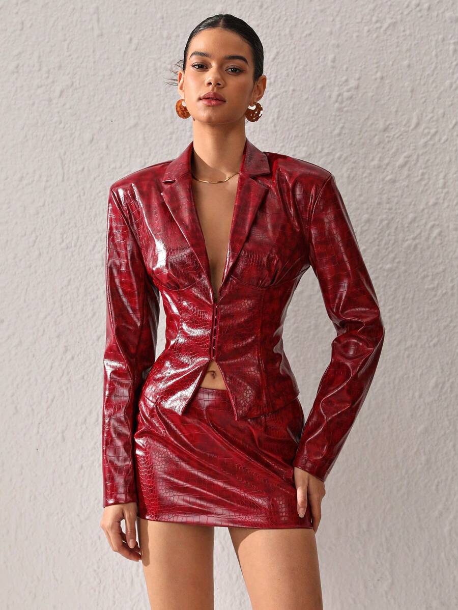 VIVANTE 撥領鍍膜夾克 - 酒紅色 - 查看 1