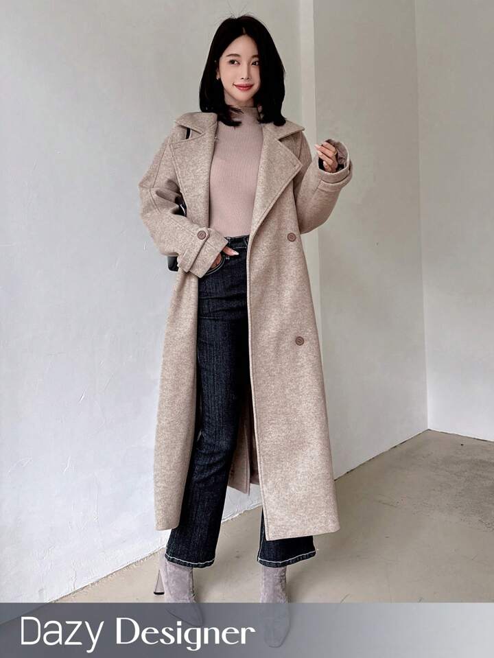 Dazy Designer 女性用 無地ターンダウンカラー 長袖 ダブル