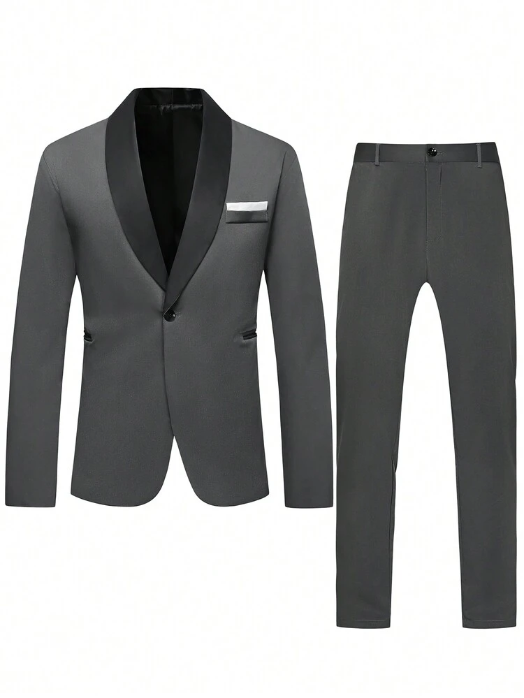 Men's Contrast Color Shawl Collar Suit Set