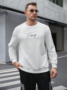 GENTILAND 男士加大號針織字母圖案休閒圓領運動衫 - 白色 - 查看 6