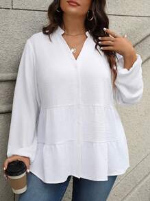 Vionelle Rozmiar Plus Rękaw latarnia Koszula Z Wycięty kołnierz