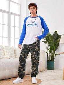 Teen Boy Street Style Cool Camouflage Cargo Jeans - Army Green - View 3