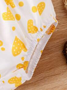 嬰幼女心形印花無袖連體背帶衣 - 黃色 - 查看 6