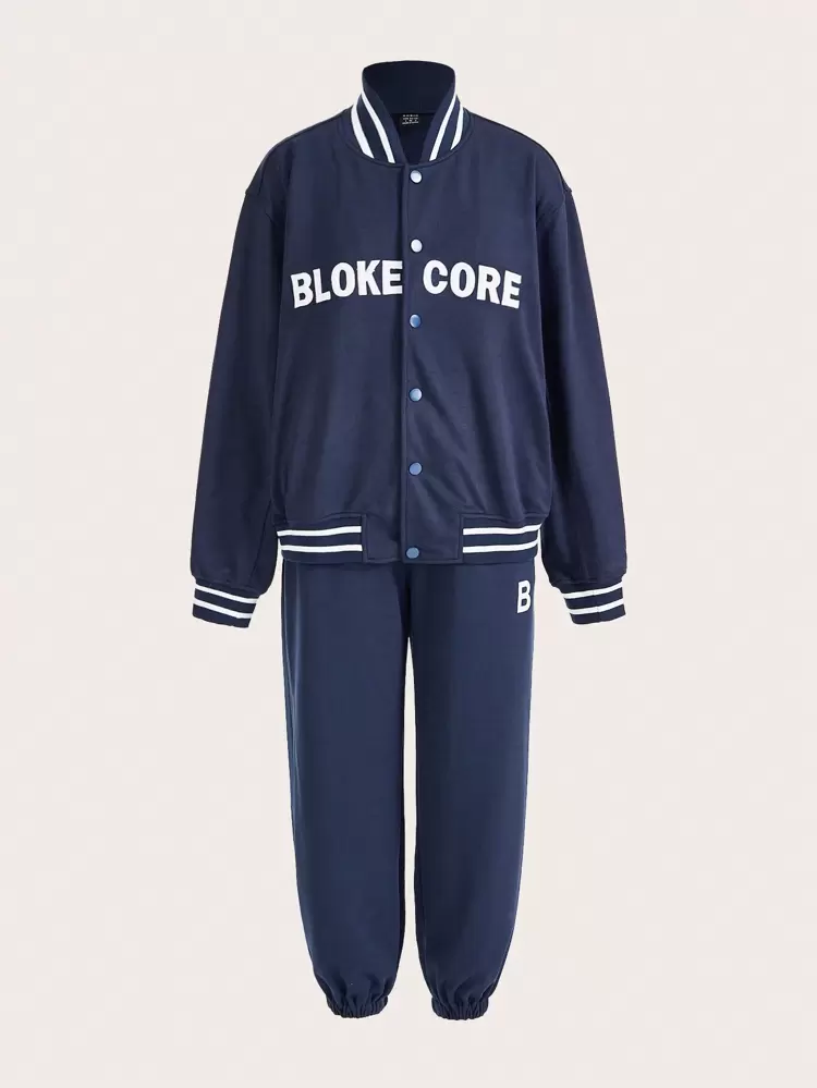 Women's Letter Printed Long Sleeve Baseball Jacket And Joggers Sports Suit