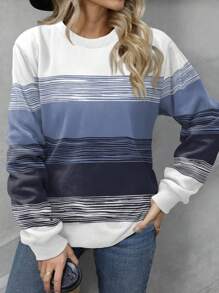 SHEIN LUNE Women's Color Block Striped Casual Long Sleeve Sweatshirt - Multicolor - View 1