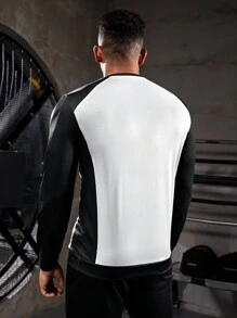 Gym Rark 男友风男士拼色圆领长袖运动卫衣 男友风男士卫衣 - 黑與白 - 查看 2
