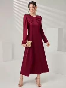 Modelyn Vestido con mangas abullonadas y plisadas de color rojo borgoña para dama - Burdeos - Ver 1