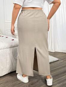 Flirla 大尺碼女裝百褶實用裙 - 卡其色 - 查看 2