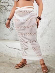 SHEIN Swim Curve Plus Size Women's Hollow Out Top & Skirt Set Wedding Summer - White - View 3
