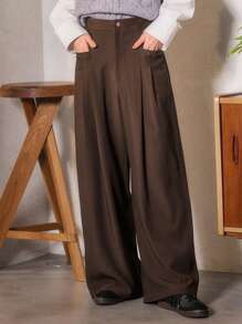 FRIFUL Women'S Loose Wide Leg Pants With Two Pockets - Brown - View 5