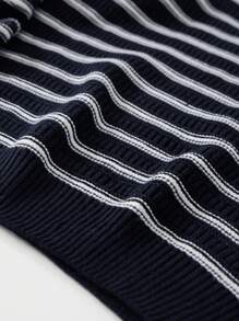 SHEIN Cottnline Men's Round Neck Striped Sweater - Navy Blue - View 5