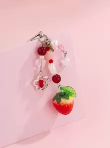 ROMWE Kawaii 1入可愛和甜美風格的草莓、星星和水晶流蘇掛飾鑰匙扣 - 彩色 - 查看 3