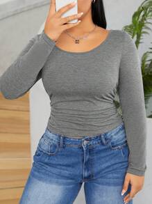 SHEIN EZwear 大尺碼淺灰色針織修身t恤 - 淺灰色 - 查看 3