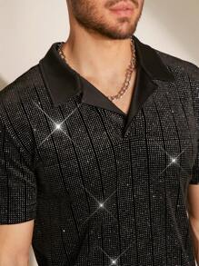 FeverCity Men's Diamond Studded Polo Shirt - Black - View 3