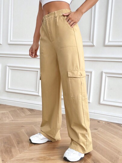 SHEIN EZwear Khaki Colored Weave Women's Cargo Pants