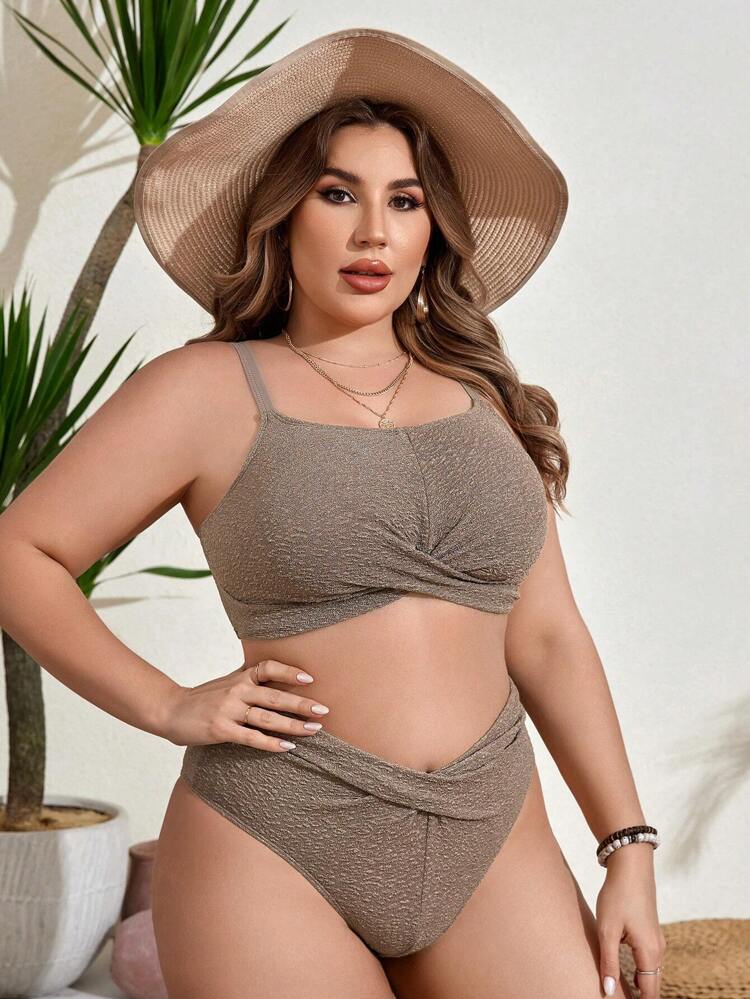 Plus Size Women's Crossed Hem Bikini Set Wedding Summer Beach