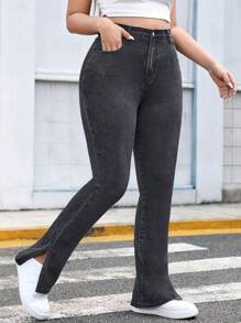 SHEIN EZwear Của phụ nữ Kích thước lớn Khe nứt bên Pháo sáng Quần jean - Xám - Xem 1