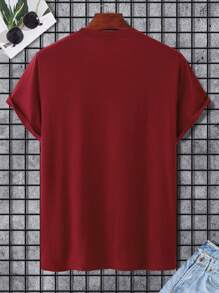 Manfinity Homme Men's Letter Printed Round Neck T-Shirt - Burgundy - View 2