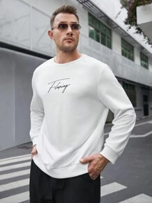 GENTILAND 男士加大號針織字母圖案休閒圓領運動衫 - 白色 - 查看 3