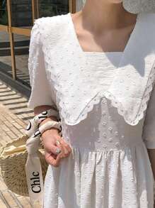 DAZY Đầm suông cổ thủy thủ dài ren chắp vá thanh lịch dành cho nữ - trắng - Xem 3